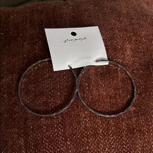 Free People Textured Silver Hoop Earrings